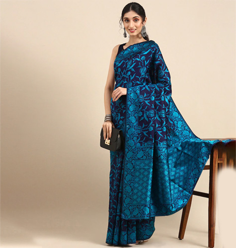 Navy Blue Woven Design Silk Blend Saree